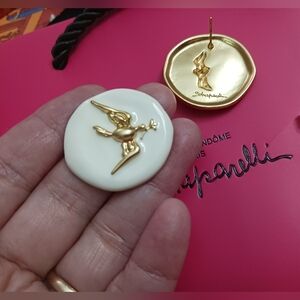 Schiaparelli Gold Bird EARRINGS studs & Signed Made In FRANCE RETAIL $1295